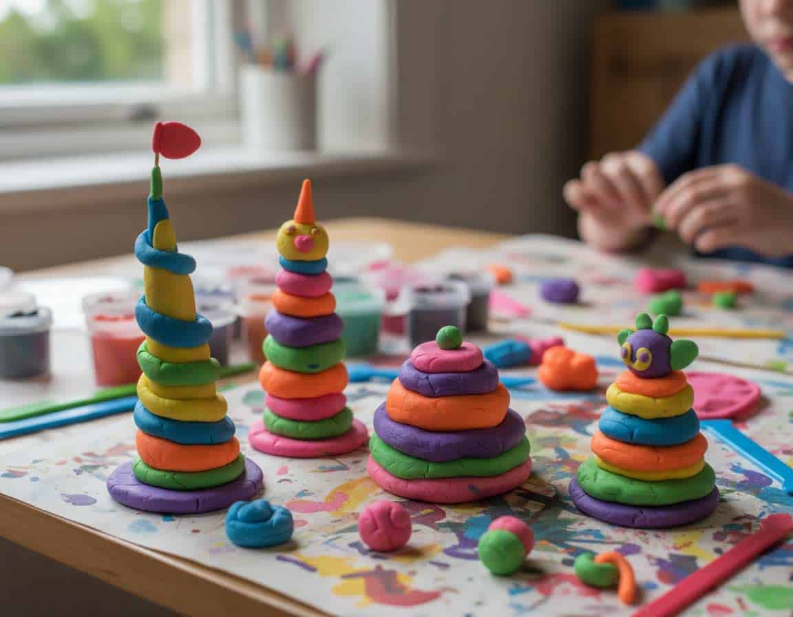 Kinder bauen Knettürme Kinder bauen Knettürme