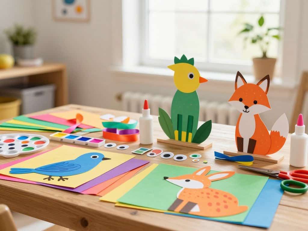 Bastelmaterialien für DIY Fensterbild mit Tieren