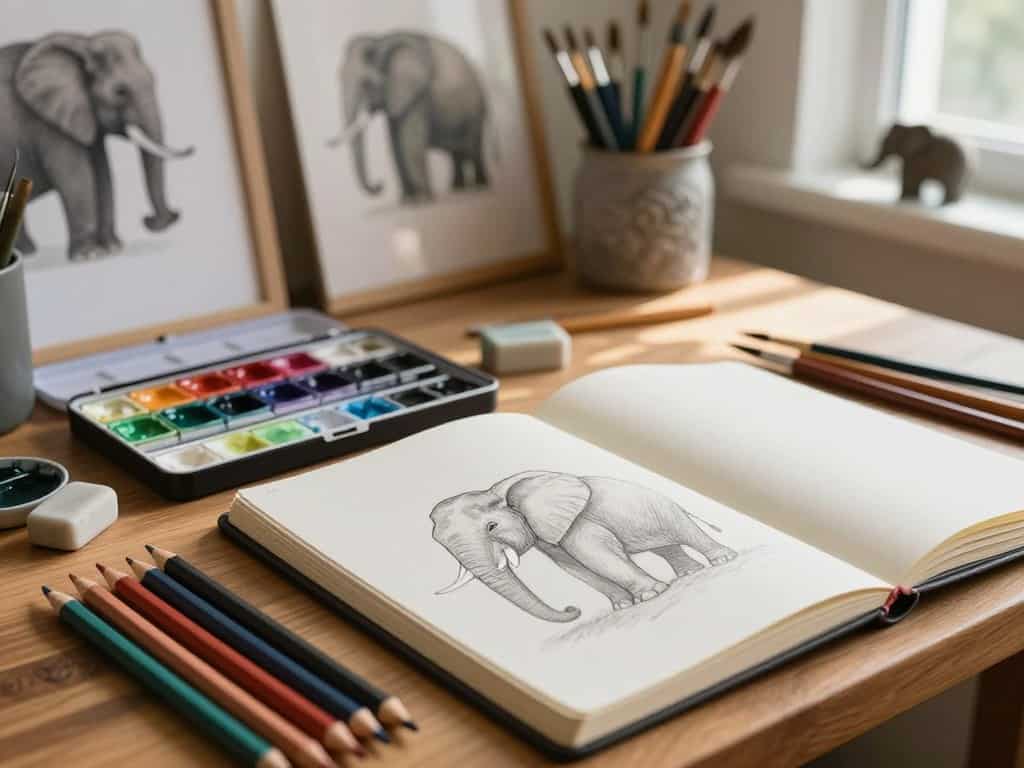 Bleistift Elefant Materialien und Werkzeuge