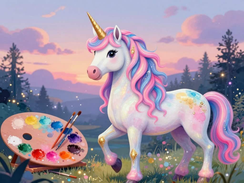 Einhorn kreativ gestalten mit verschiedenen Farbtechniken