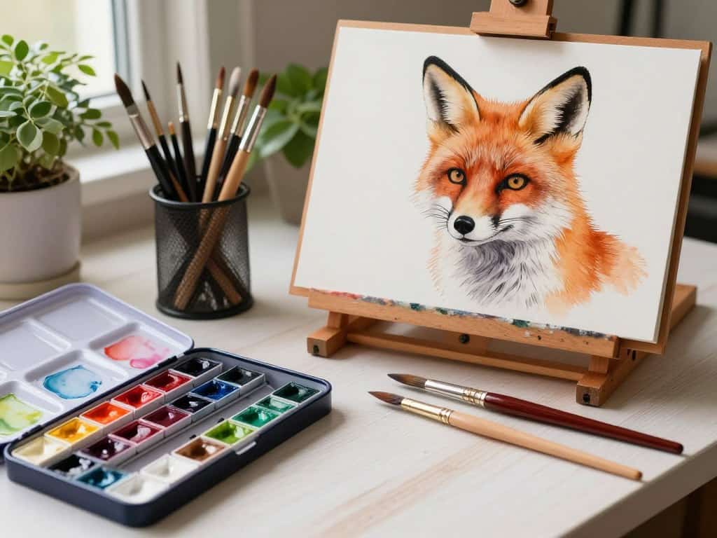Fuchs Aquarell Materialien und Pinsel für Fuchsbild