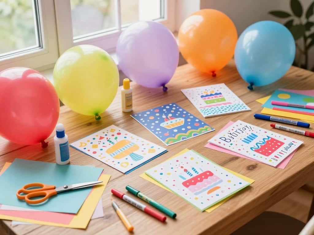 Geburtstagskarten basteln mit bunten Motiven und Luftballons