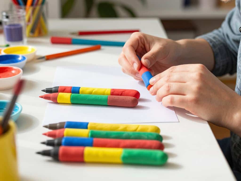 Knete Anleitung zum Stifte basteln mit bunten Streifen