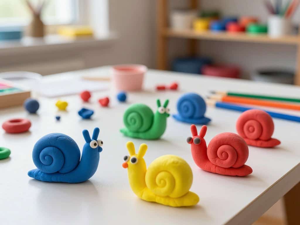 Knetschnecke formen mit bunter Knete
