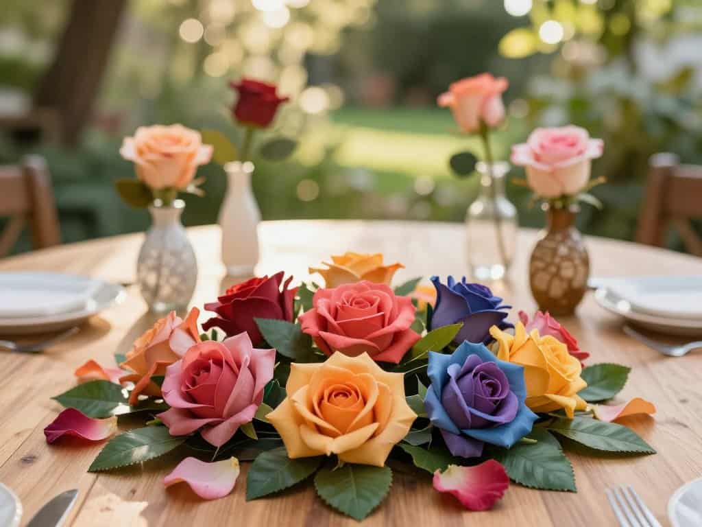 Kreative Blumendeko mit selbstgemachten Rosenblüten