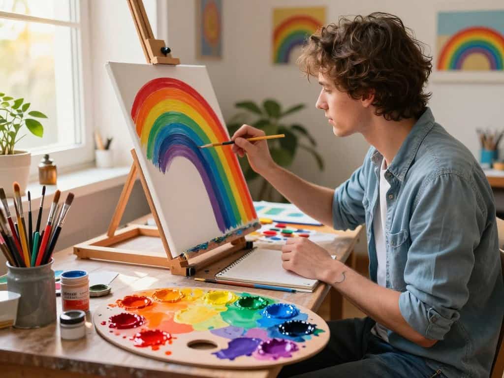 Leuchtende Farben für Regenbogen malen