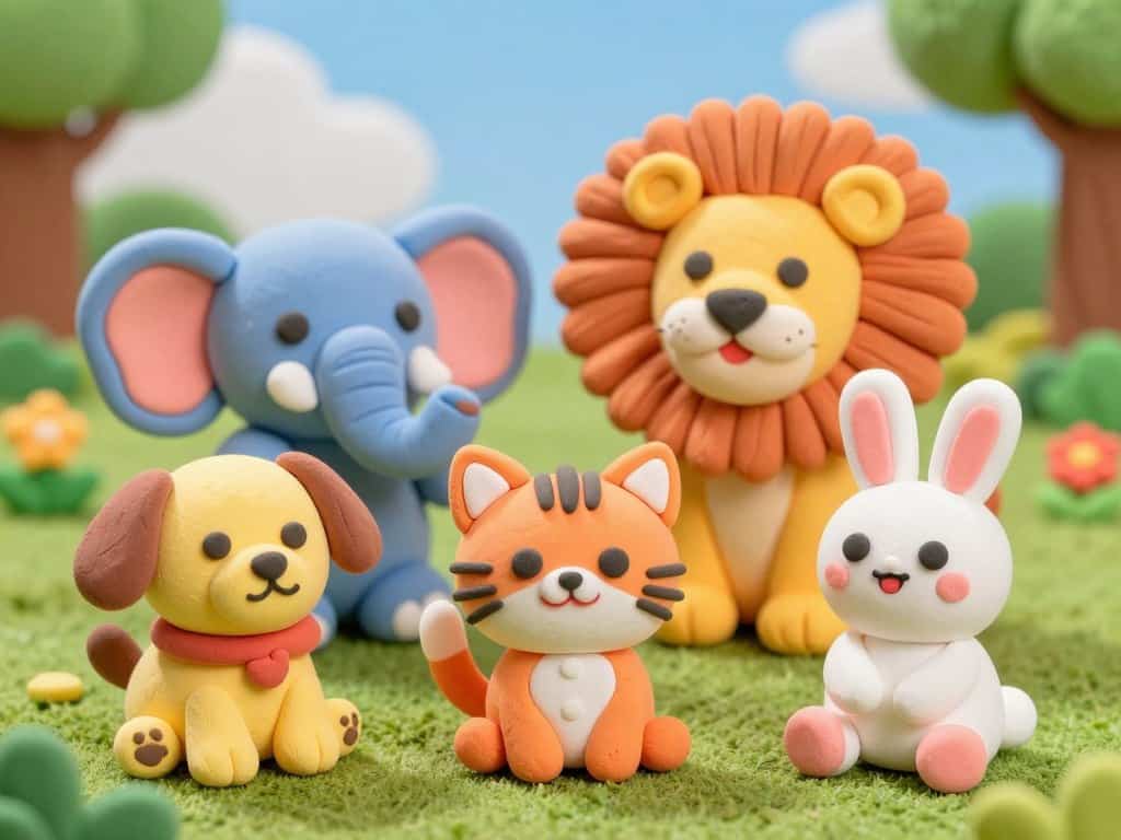 Niedliche Knetfiguren von verschiedenen Tieren
