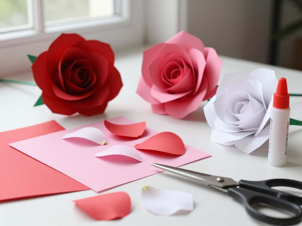 Papierrosen basteln Anleitung mit verschiedenen Blütenblattgrößen