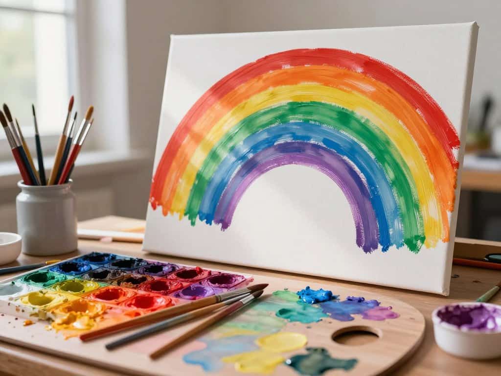 Regenbogen Maltechnik mit verschiedenen Farbtechniken