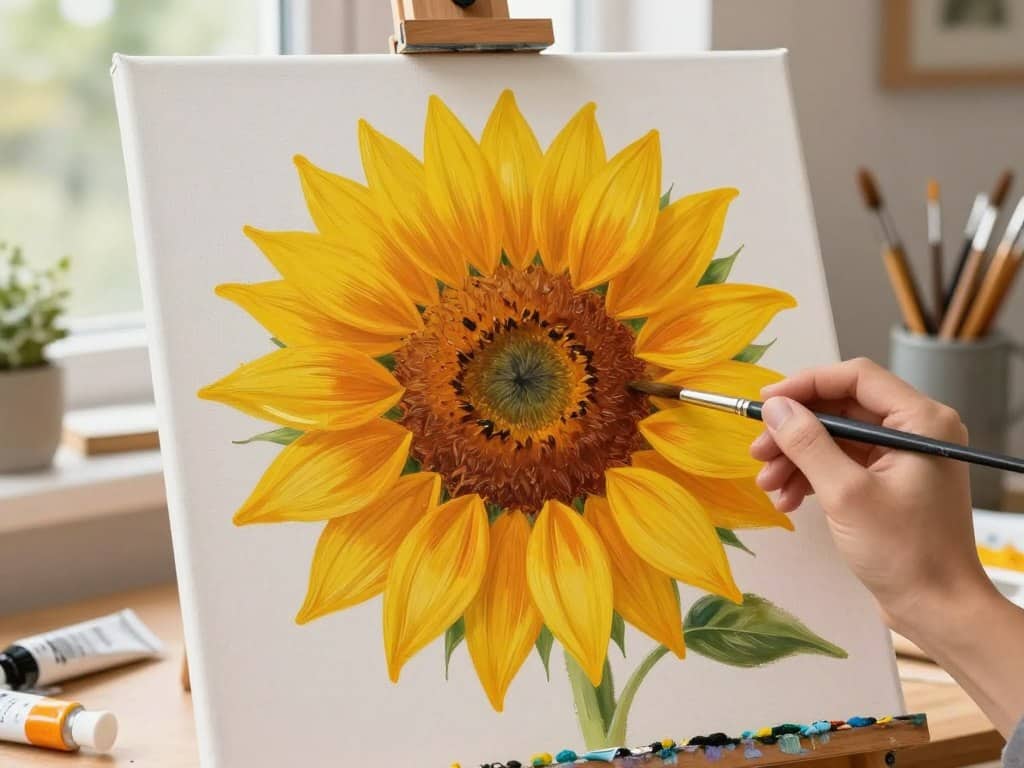 Sonnenblume Schritt für Schritt malen mit grundlegenden Techniken