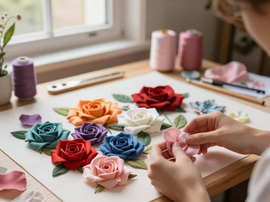 Stoffrosen basteln und Textilblumen gestalten