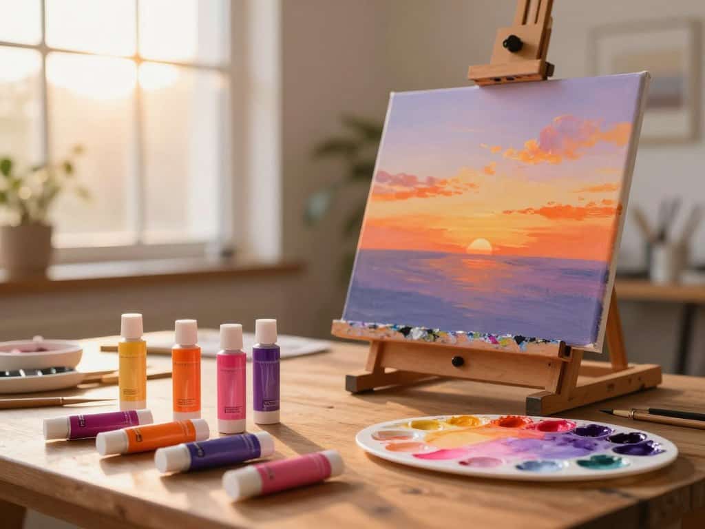 Vorbereitung Acrylfarben Sonnenuntergang und Aquarell Sonnenuntergang