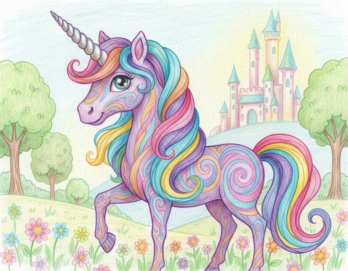 Mit Buntstift gemaltes Einhorn Mit Buntstift gemaltes Einhorn
