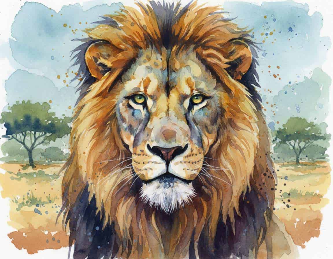 Aquarellzeichnung vom Löwen Aquarellzeichnung vom Löwen