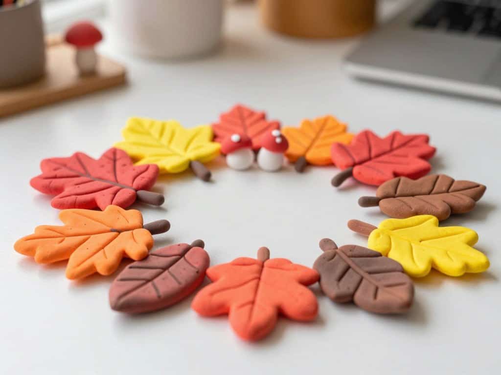 Bunte Herbstblätter aus Knete modellieren