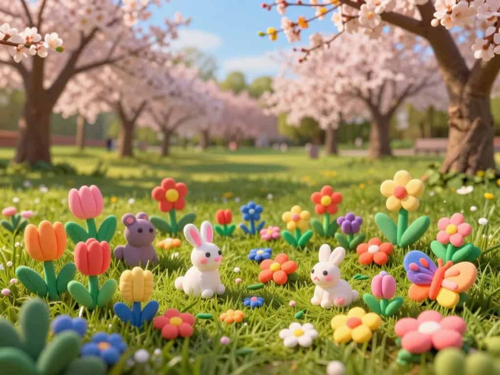 Frühling kneten mit bunten Farben und Frühlingsmotiven