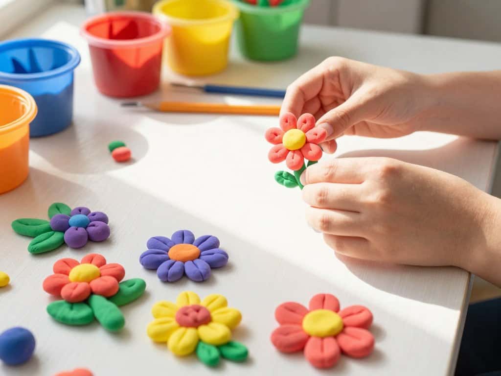 Frühlingsblumen basteln mit verschiedenen Knettechniken