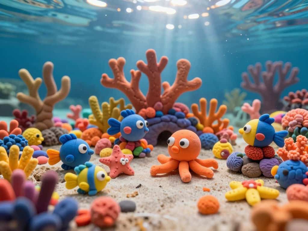 Knete Unterwasserwelt mit bunten Farben und Korallenriffen