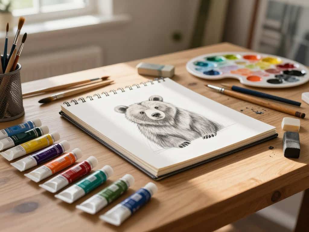 Malutensilien und Pinsel für Bärenbild