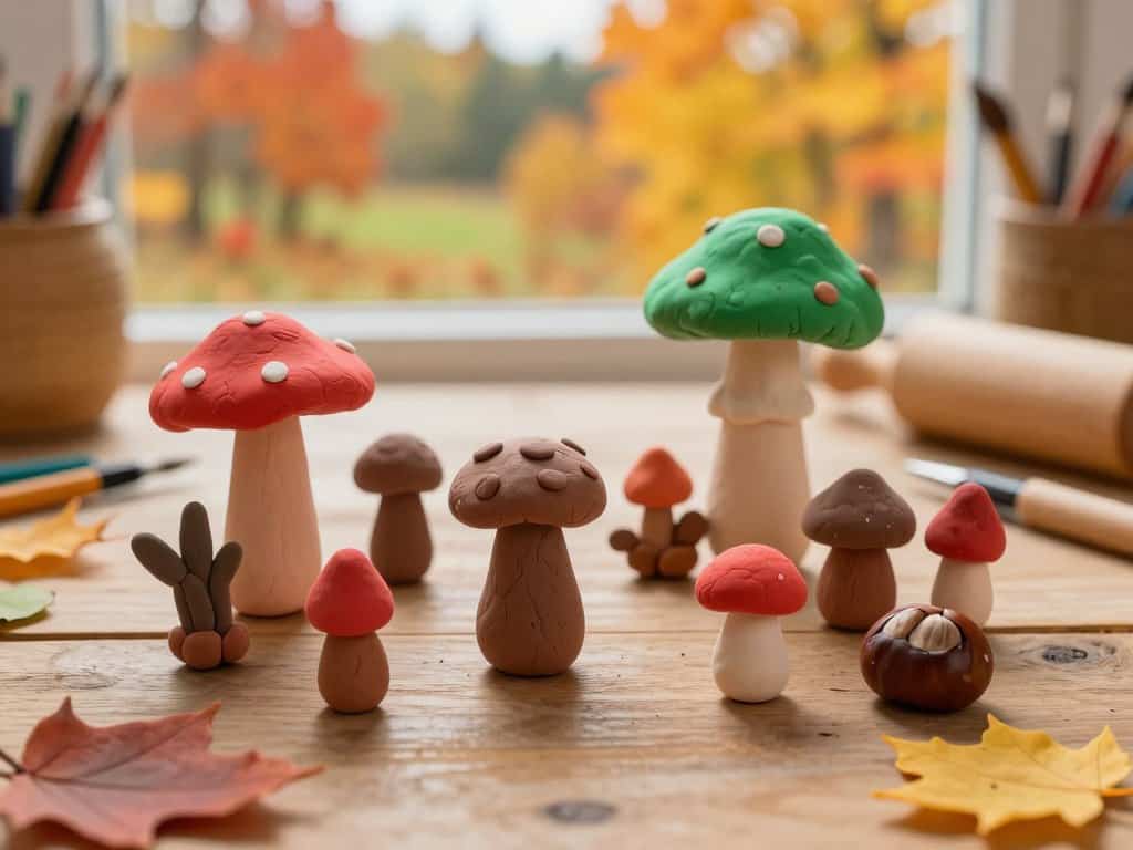 Pilze basteln aus Knete für herbstliche Dekoration