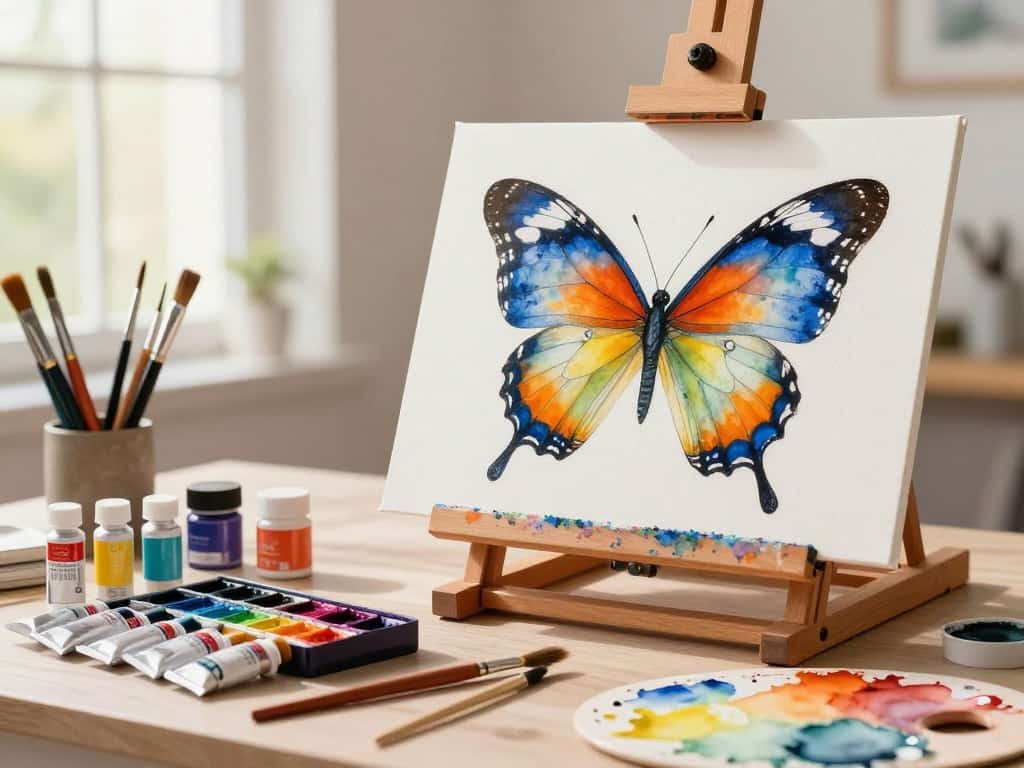 Schmetterling malen Aquarell und Acryl Materialien