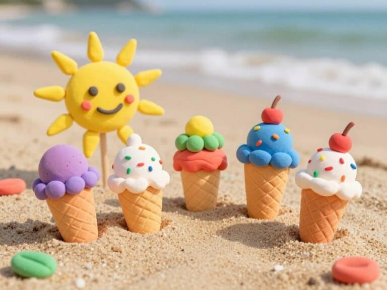 Mehr über den Artikel erfahren Sommer kneten – Sommerliche Knetmotive wie Eis, Sonne und Strand formen