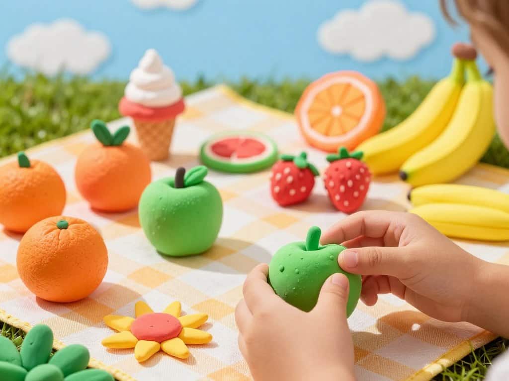 Sommerfrüchte Knete modellieren mit bunten Früchten