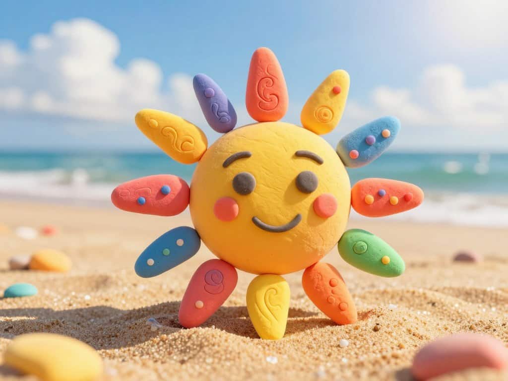 Sonne aus Knete mit strahlenden Sonnenmotiven