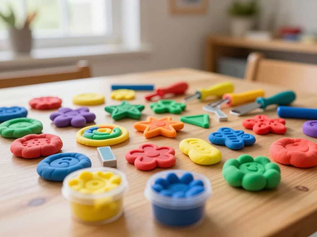 Verschiedene Arten von Spielknete und Knetmasse zum Stempeln