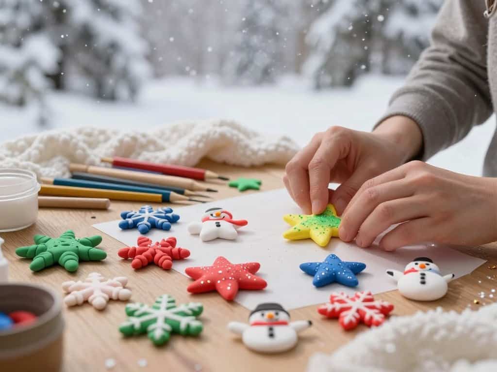 Weihnachtssterne kneten mit glitzernder Knetkunst Winter