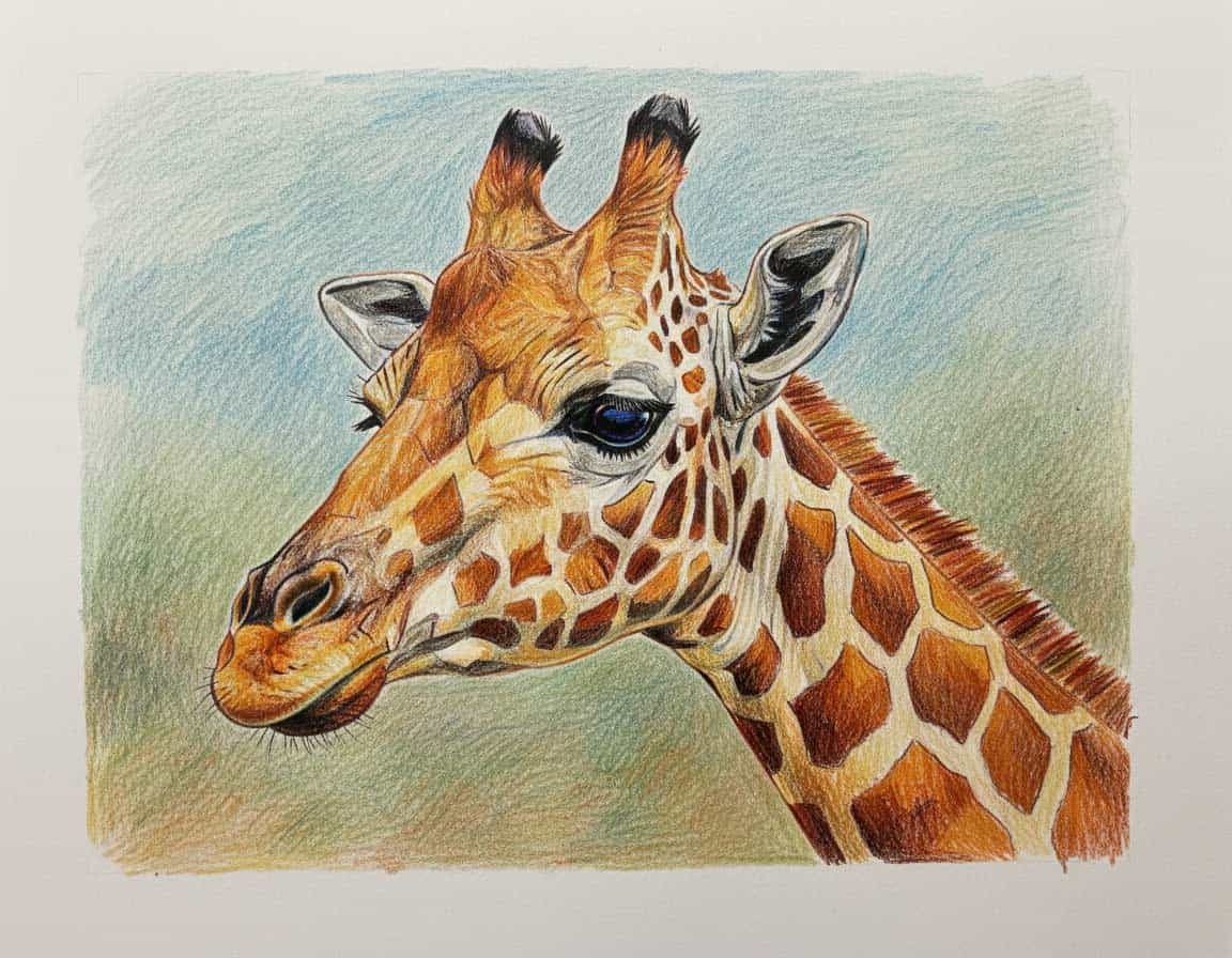 Gemalte Giraffe mit Buntstiften Gemalte Giraffe mit Buntstiften