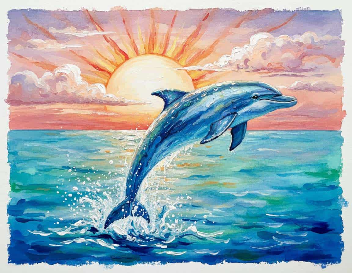 Gemalter Delfin vor Sonne Gemalter Delfin vor Sonne