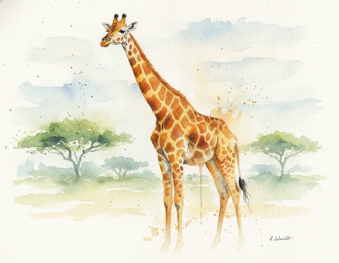 Gemalte Giraffe in Wasserfarben Gemalte Giraffe in Wasserfarben