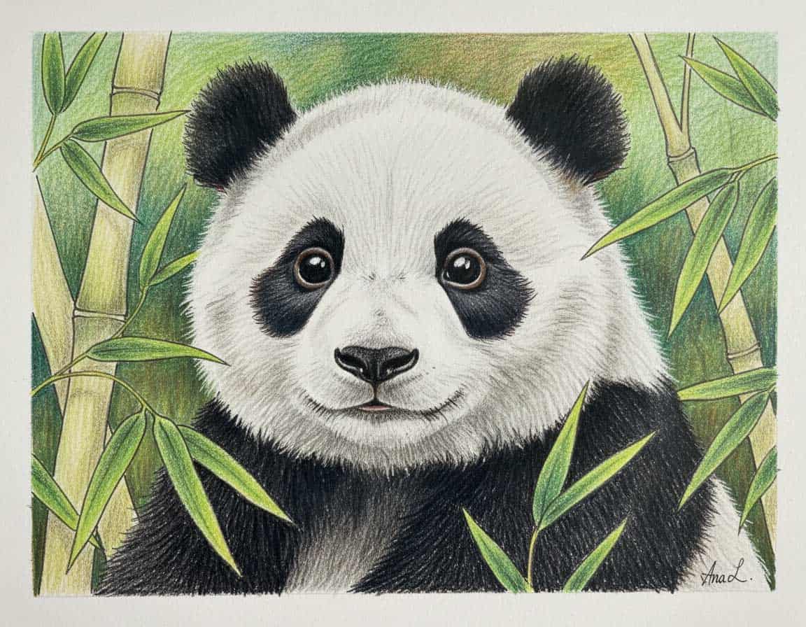 Mit Buntstift gemalter Panda Mit Buntstift gemalter Panda