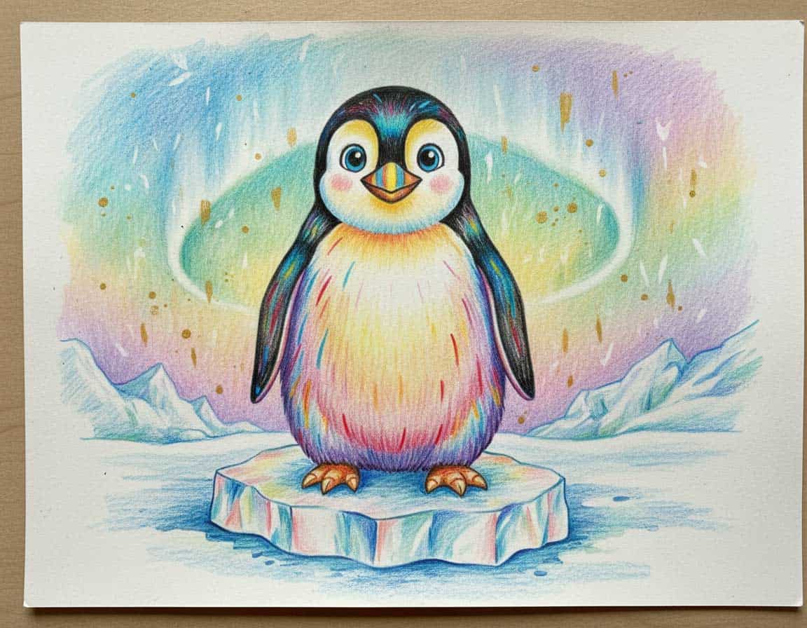 Pinguin mit Buntstift gemalt Pinguin mit Buntstift gemalt