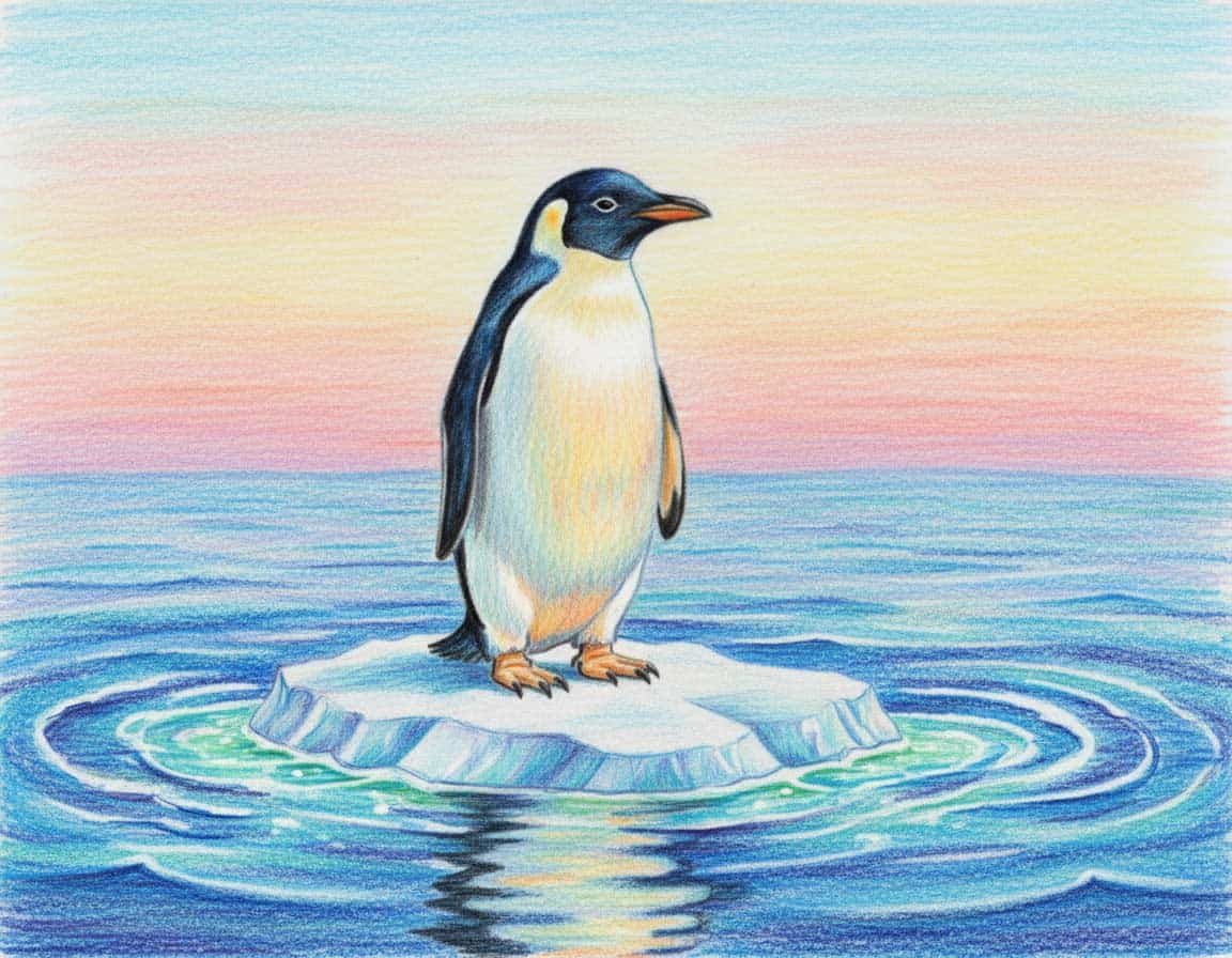 Pinguin Malerei als Buntstiftzeichnung Pinguin Malerei als Buntstiftzeichnung