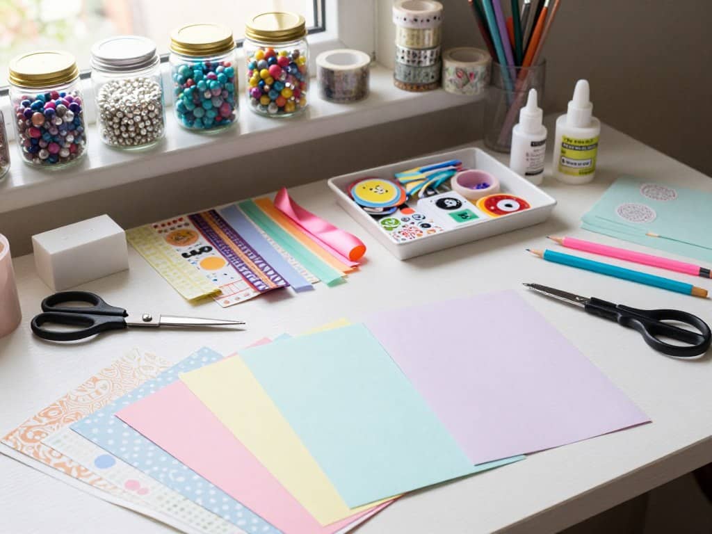 Bastelmaterialien für Kartengestaltung und Papier basteln