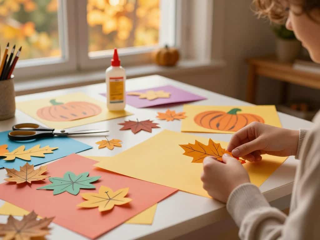 Basteln im Herbst mit Tonpapier und Schere und Kleber