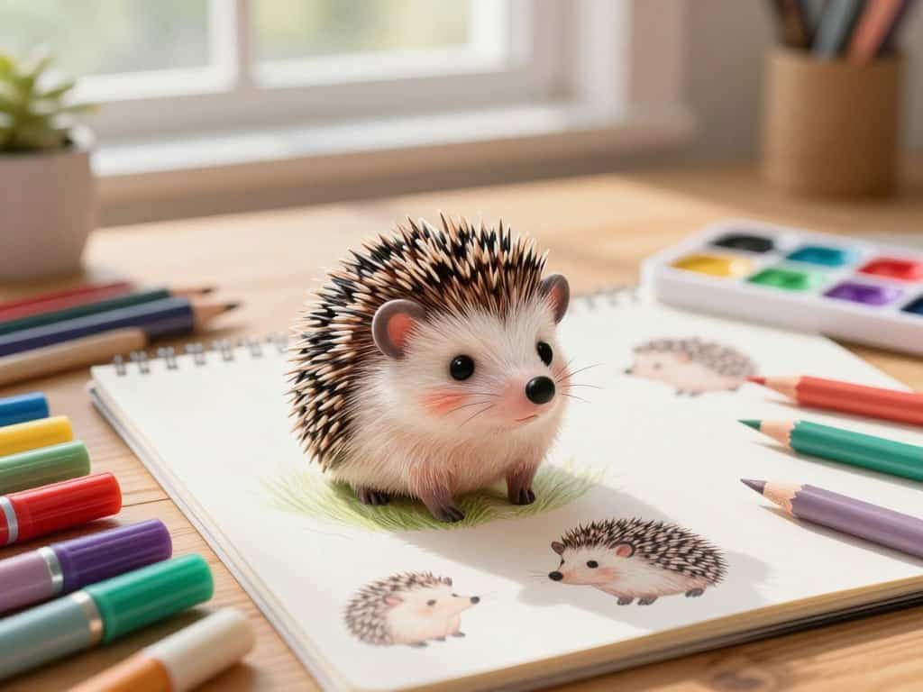 Bleistift Igel und verschiedene Malmaterialien