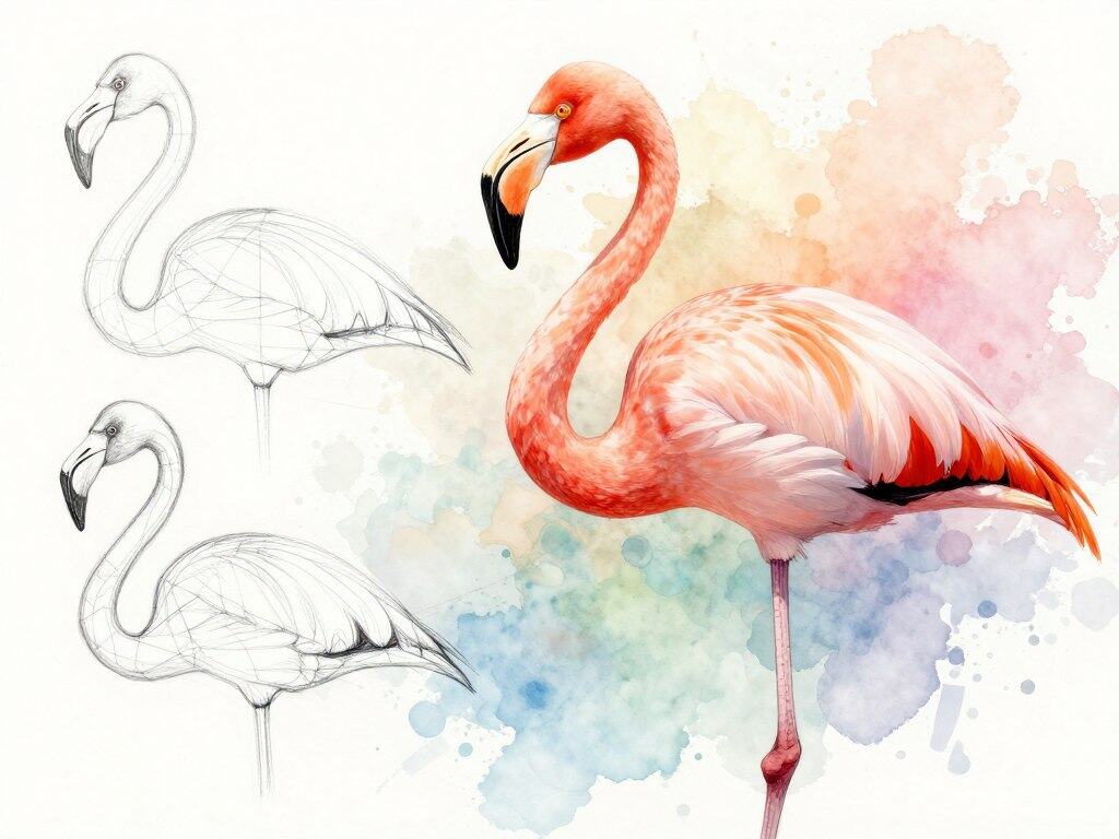 Flamingo Proportionen Skizze Grundformen
