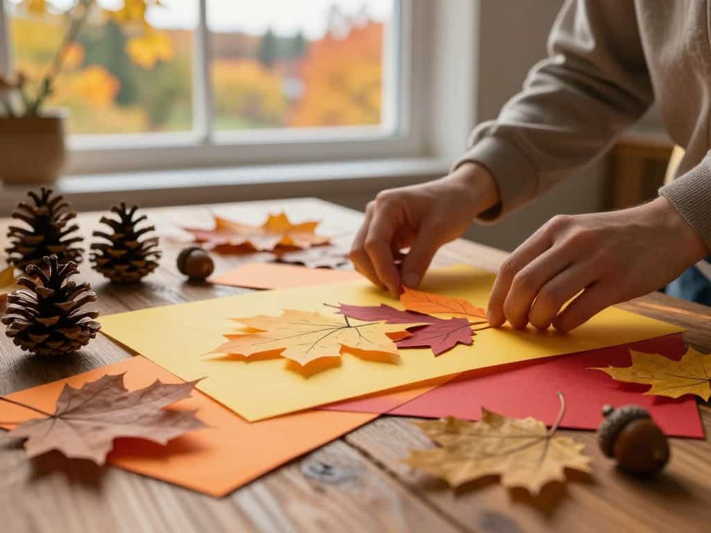 Herbstbasteln mit Tonpapier und Naturmaterialien