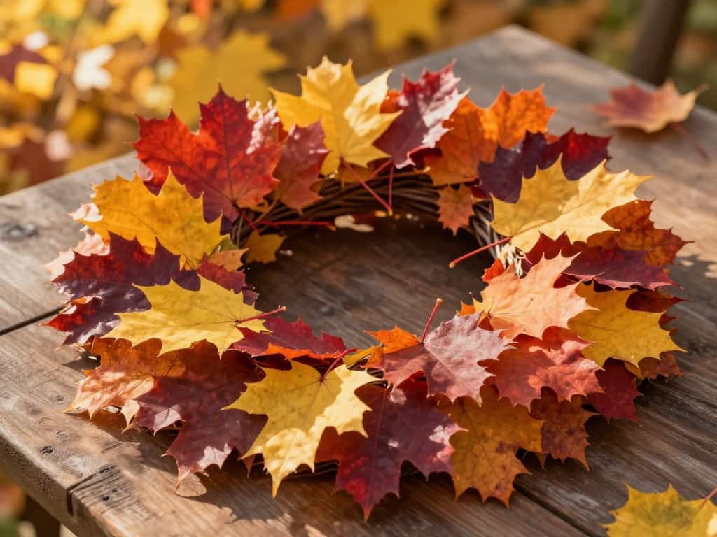 Herbstkranz mit bunten Blättern selbst gestalten