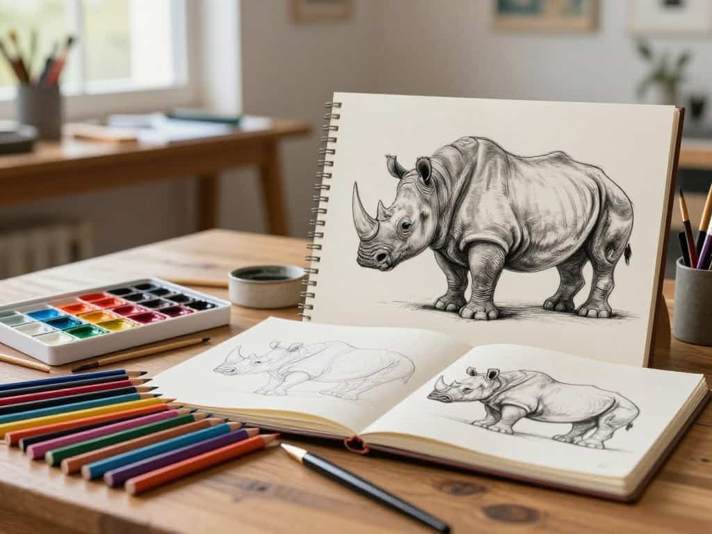 Nashorn Malvorlage und Kunstmaterialien