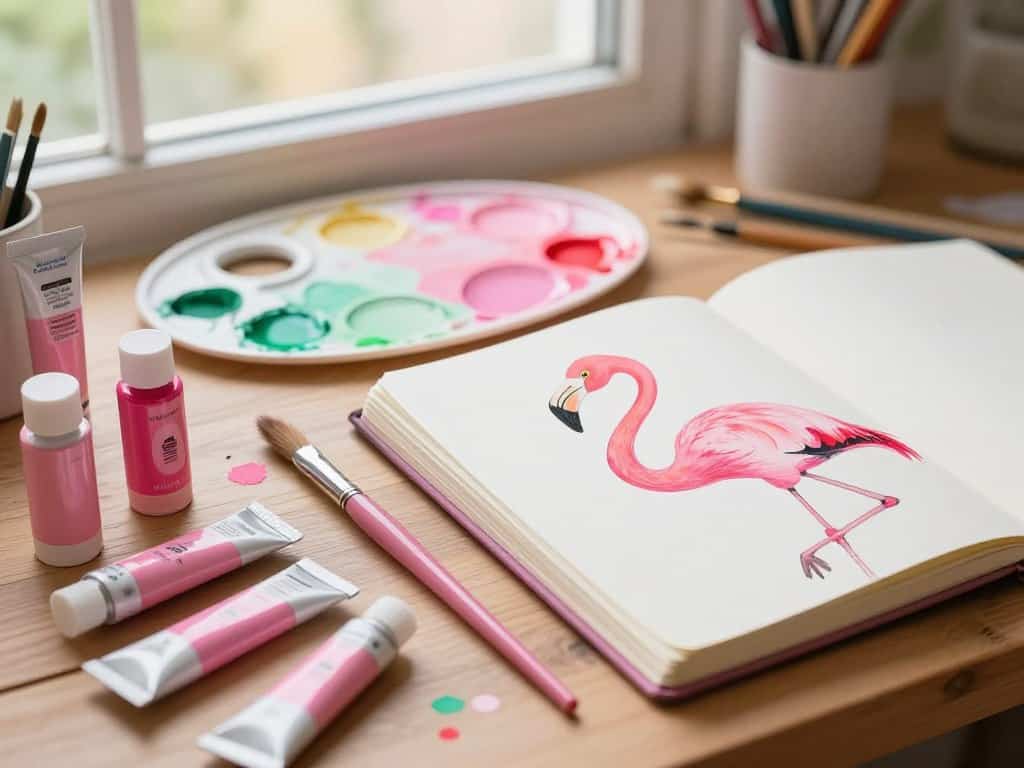 Pinsel für Flamingo und Malmaterialien