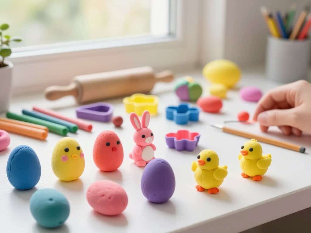 Verschiedene Arten von Modelliermasse für Ostern kneten