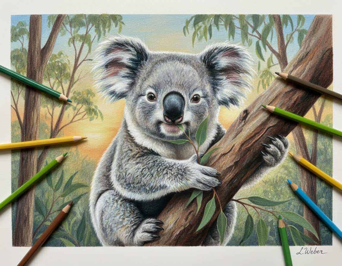 Koala mit Buntstift einfach zu malen Koala mit Buntstift einfach zu malen