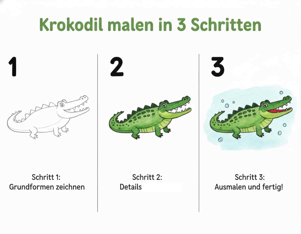 Schritte für Krokodil malen Schritte für Krokodil malen