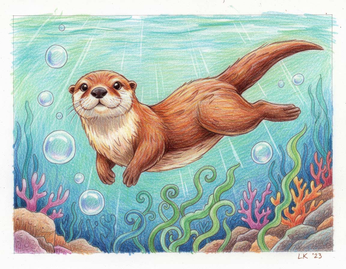 Otterzeichnung mit Buntstift Otterzeichnung mit Buntstift