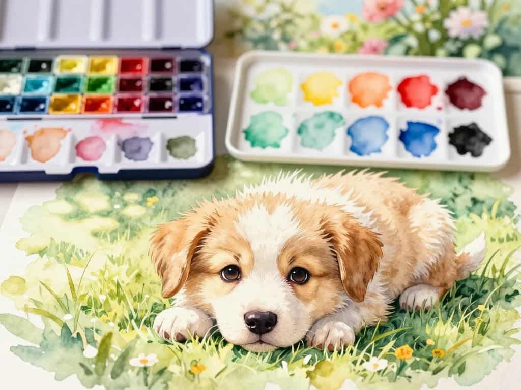 Aquarell Welpe Maltechniken Vergleich