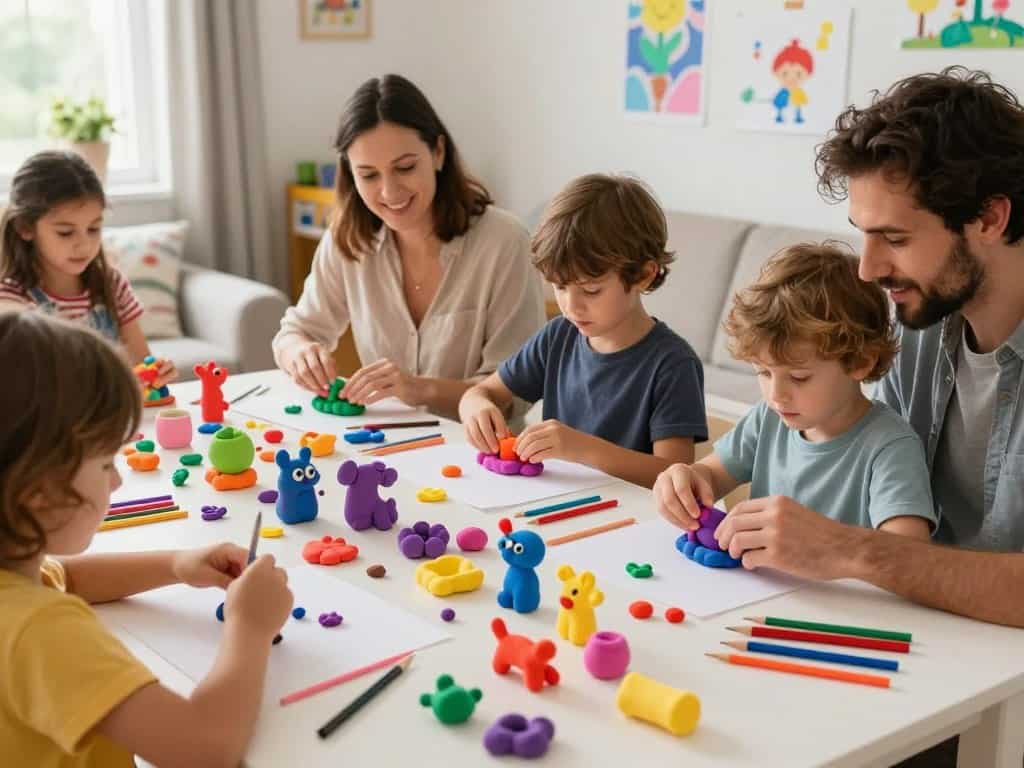 Familien-Bastelprojekt mit Knete und kreativem Spielen